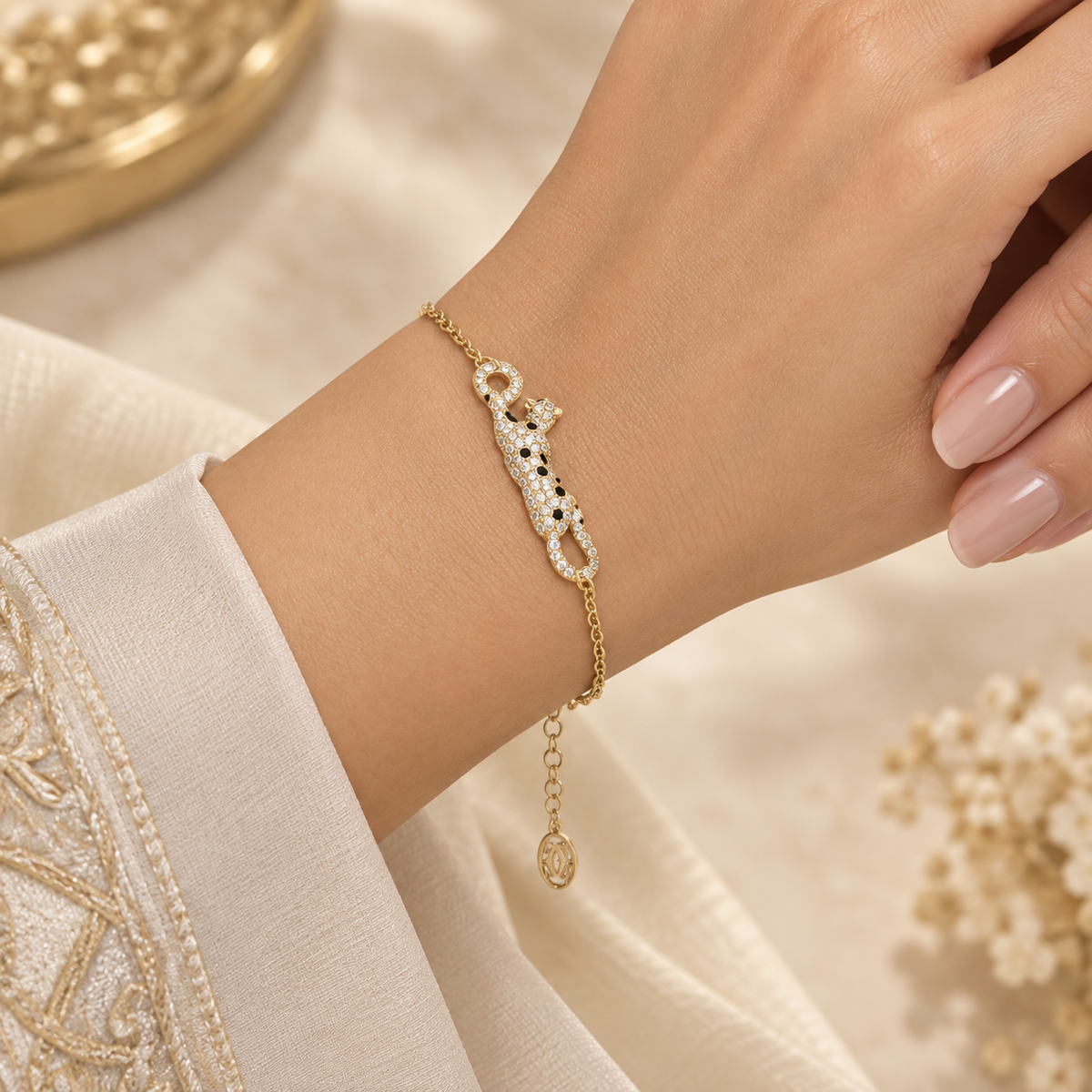 Gold-Tone Crystal Panther Bracelet
