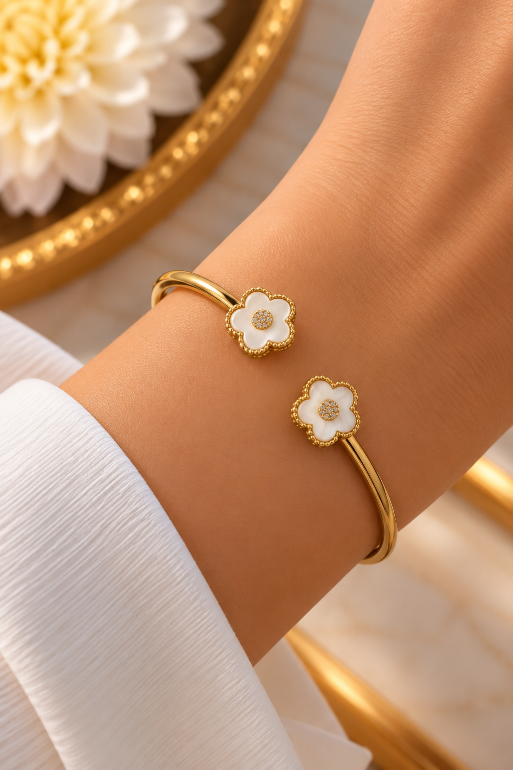 White Clover Open Cuff Bracelet