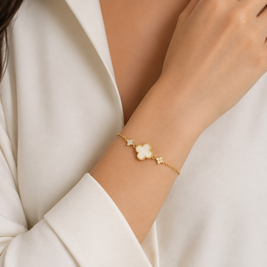 White Clover Gold Bracelet