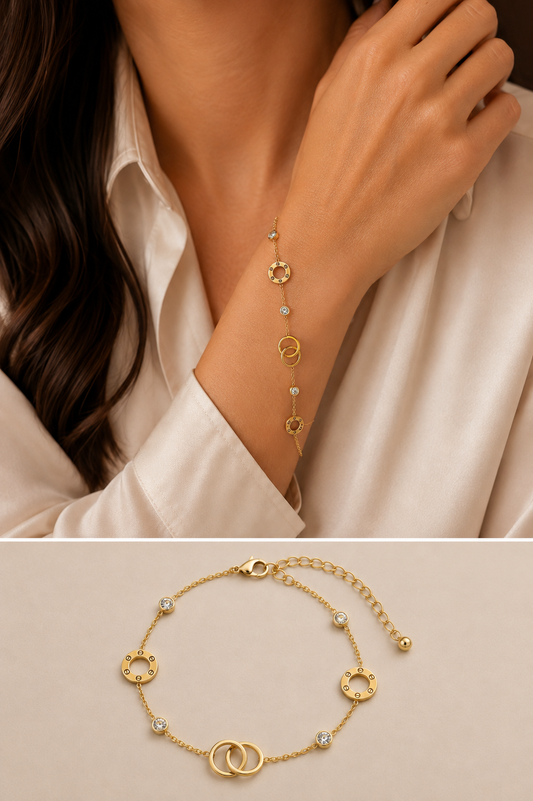 Gold Circle & Interlocking Ring Bracelet