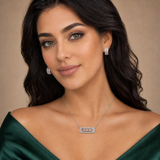 Silver-Tone Three-Stone Necklace & Earrings Set