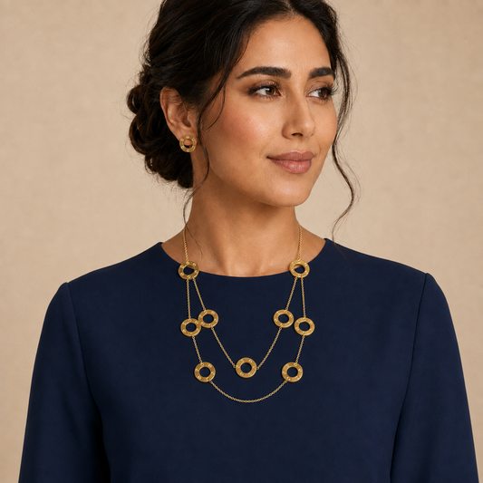 Layered Gold-Tone Circular Necklace & Earrings Set