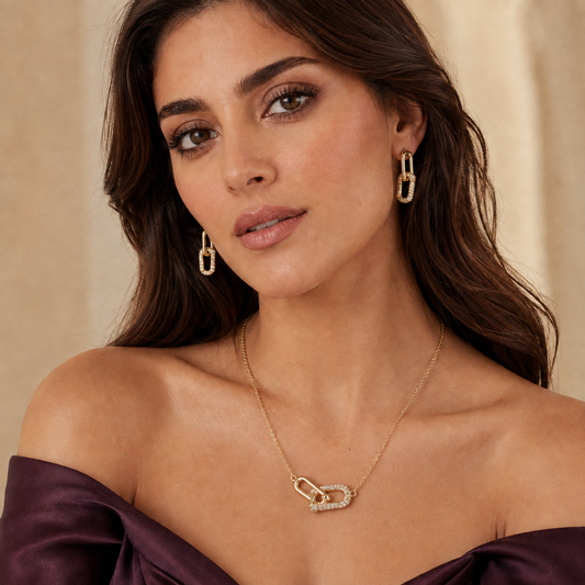 Gold-Tone Interlocking Link Jewelry Set