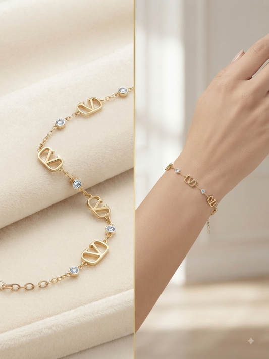 Gold V Charm Bracelet