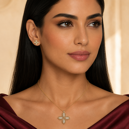 Four-Petal Crystal Flower Jewelry Set