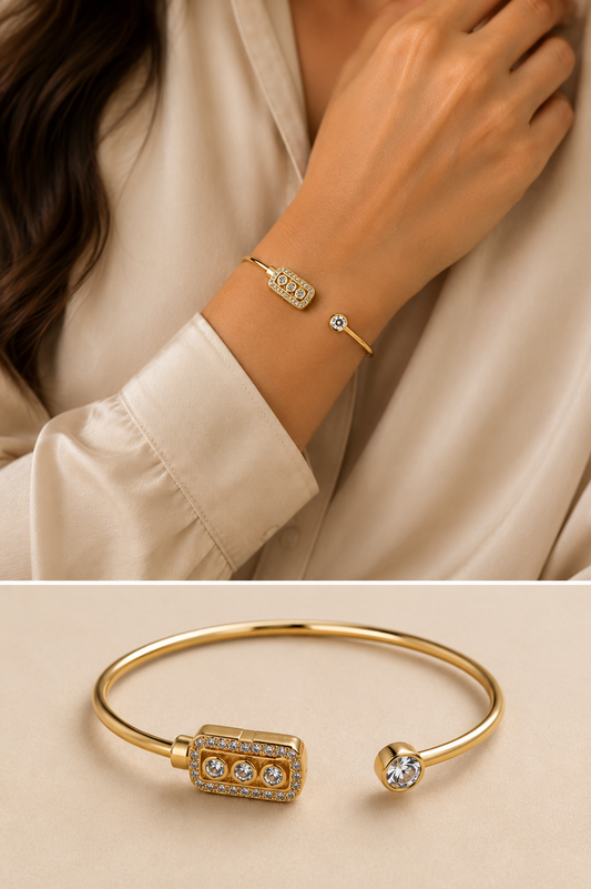 Gold Crystal Open Bangle
