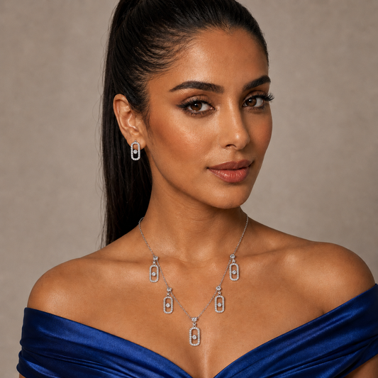Silver-Tone Five-Pendant Crystal Jewelry Set