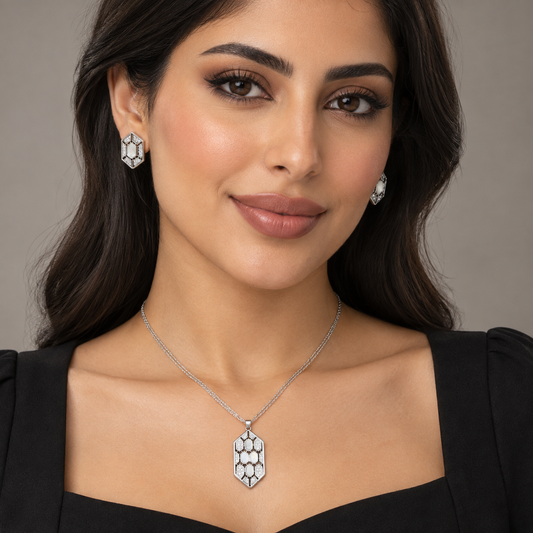 Silver-Tone Geometric Honeycomb Jewelry Set