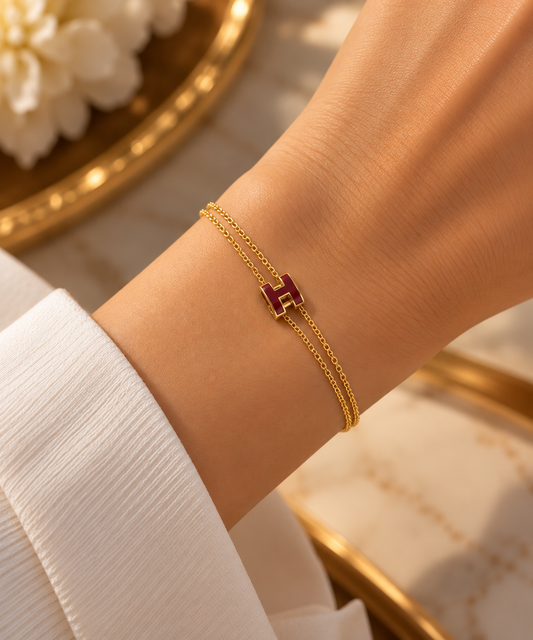 Burgundy H Double Chain Bracelet
