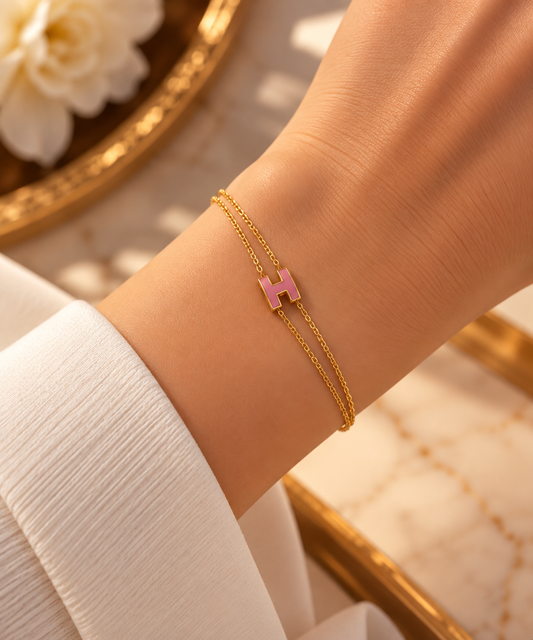 Pink H Double Chain Bracelet
