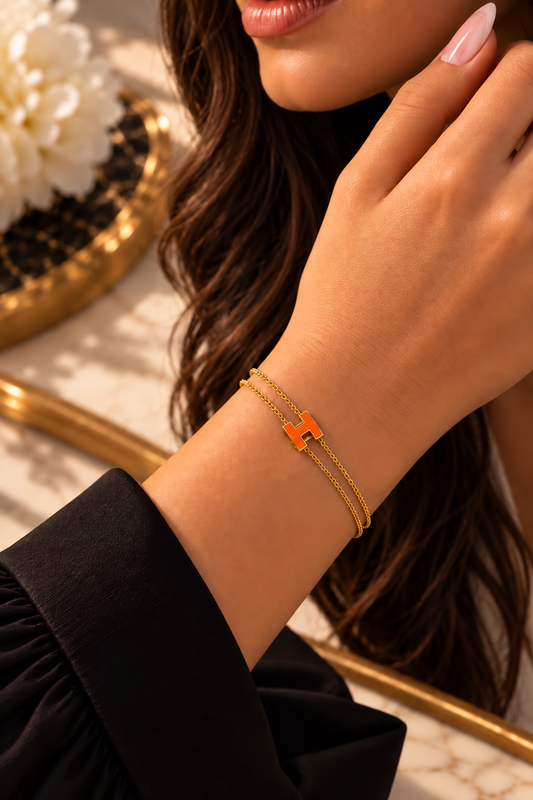 Orange H Double Chain Bracelet